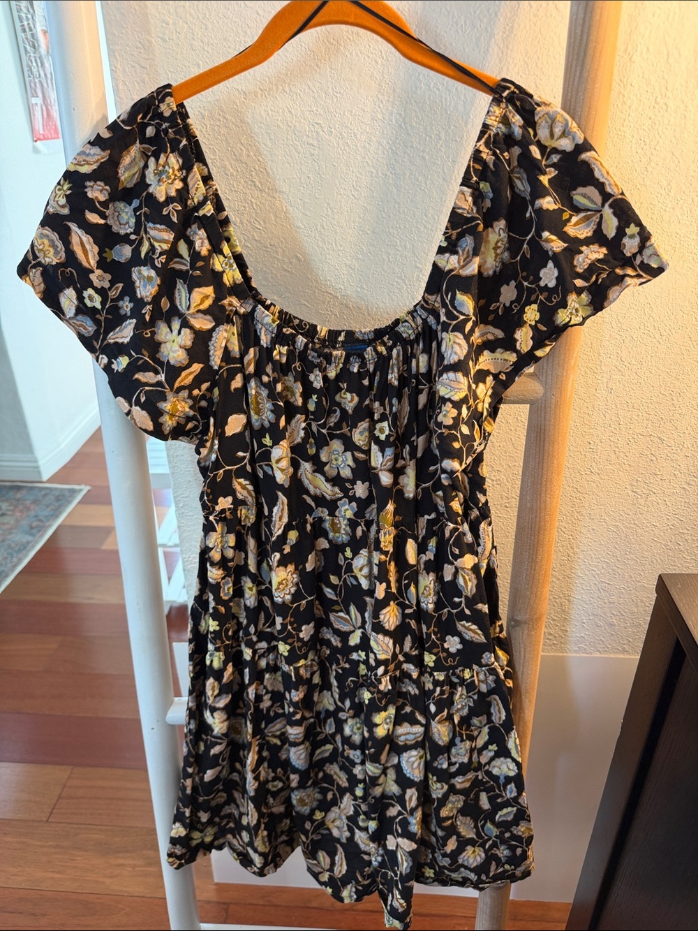 Old Navy Black Mini Dress with Yellow & Cream Floral Print